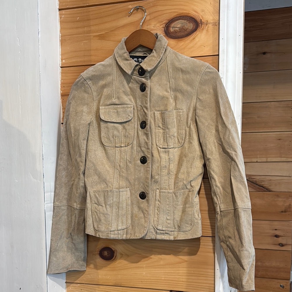 BB Dakota Suede 100% Leather Shell Coat Vintage Tan Medium Jacket with Pockets